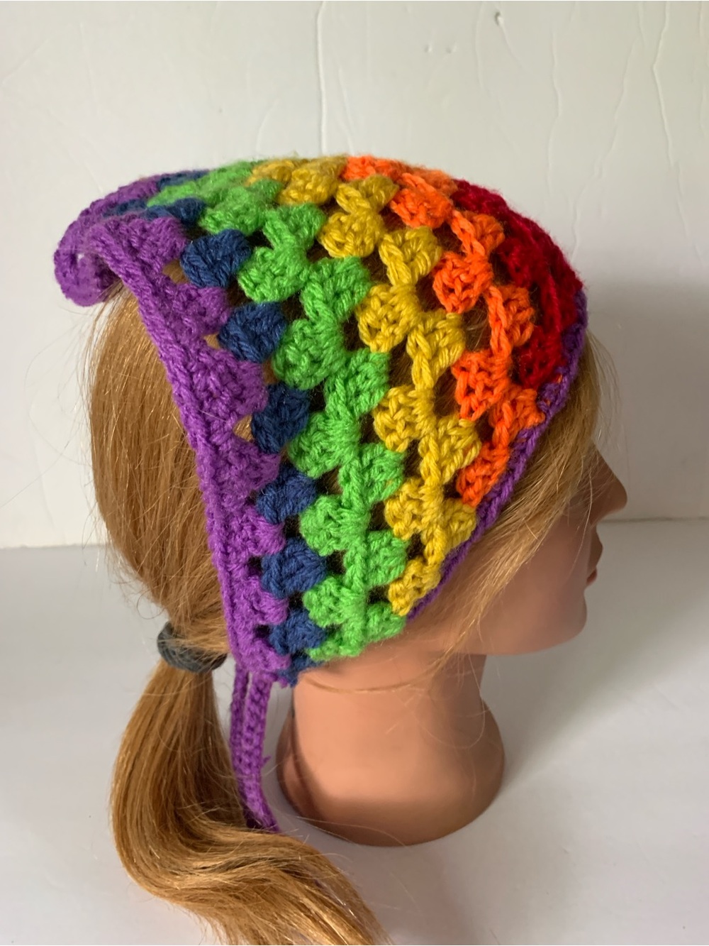 Handmade Crochet Rainbow Hair Bandana
